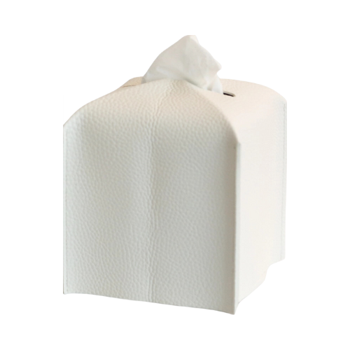 White Square Leather Tissue Box Cover