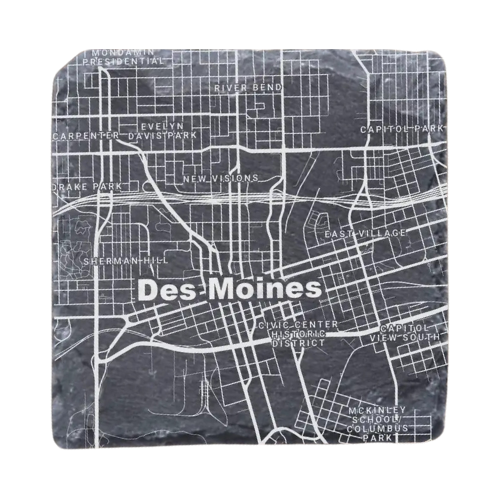 Des Moines IA Map Slate Coasters Set of 2