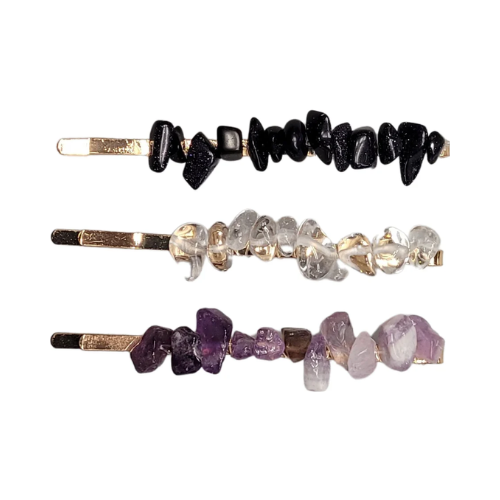 Crystalline Metal Bobby Pin Black Amethyst Set 3 Pack