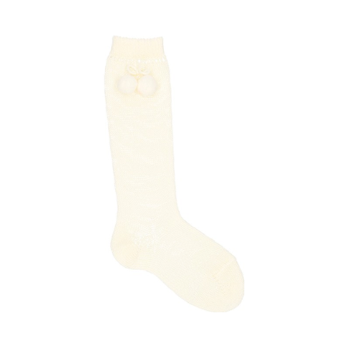 Condor Barcelona Cream Pom-Pom Cotton Knee Socks Size 4