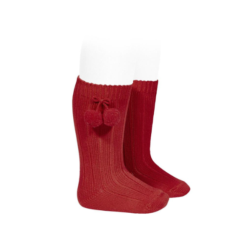 Condor Barcelona Red Pom-Pom Cotton Knee Socks Size 00