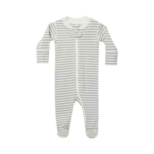 Zip Long Sleeve Sleeper Fottie, Dusty Blue Stripe 0-3M