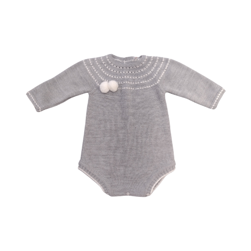 Knit Romper w/ Pom Poms Grey