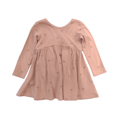 Ribbed Long Sleeve Dress, Bows 18-24M