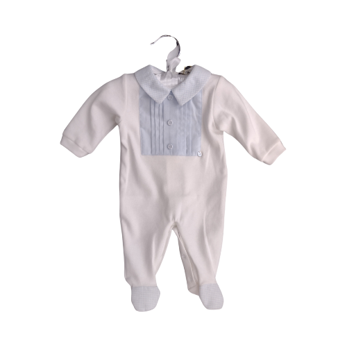 White and Blue Organic Babygrow White 3m