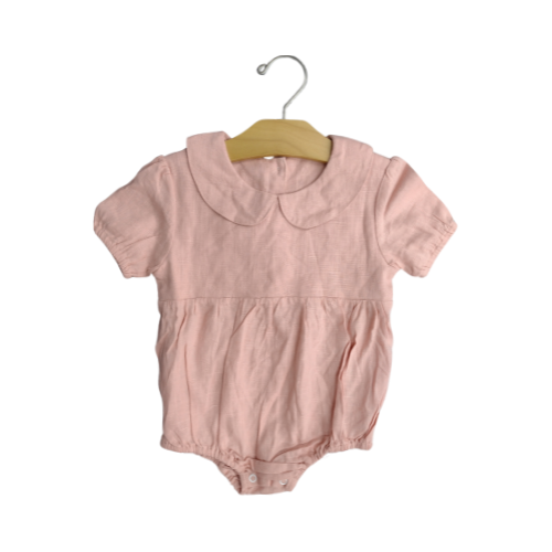 Cotton Linen Romper Peter Pan Pink 12-18M