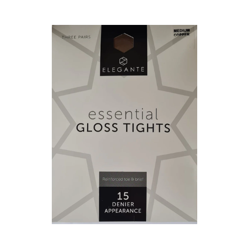 Elegante Essential Copper Gloss Tights w/ Reinforced Toe & Brief Size Large 3pr