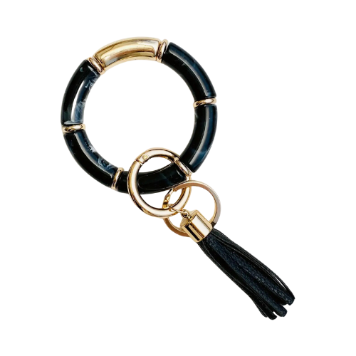 Tube Bracelet Bamboo Black Marble Wristlet Keychain