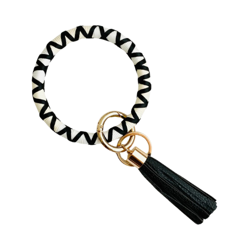 Boho Bangle Keychain w/ Black & White Ribbon