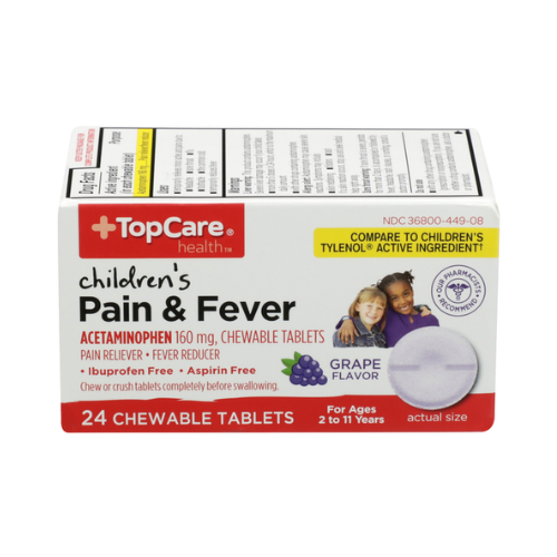 Top Care  Children's Grape Pain & Fever Acetaminophen Tablets, 24 Chewables”