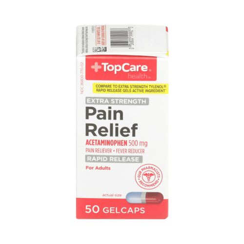 TopCare Extra Strength Pain Relief Acetaminophen Rapid Release 50 Gelcaps