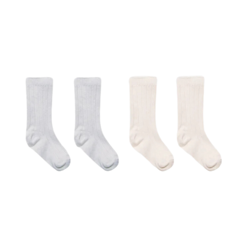 Quincy Mae Sock Set Natural, Cloud 12-24M