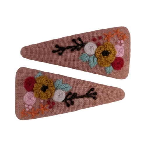 Vivente Triangle Embroidered Flower Bouquet Snap Clips