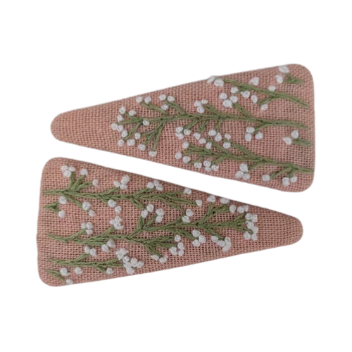 Vivente Triangle Embroidered Baby Breath Snap Clips Pink