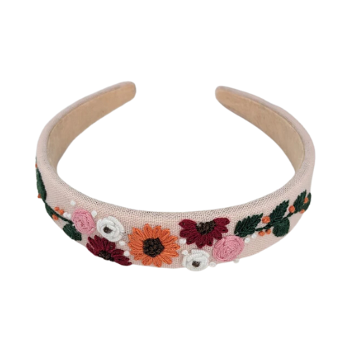 Vivente Embroidered Headband Pink With Multi Flowers