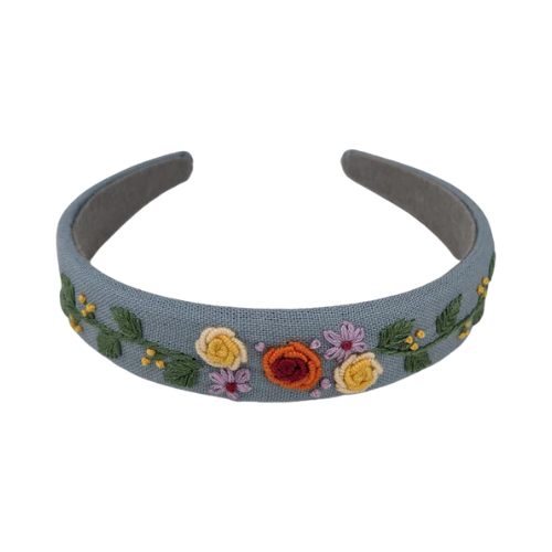 Vivente Embroidered Headband Chambray With Multi Flowers