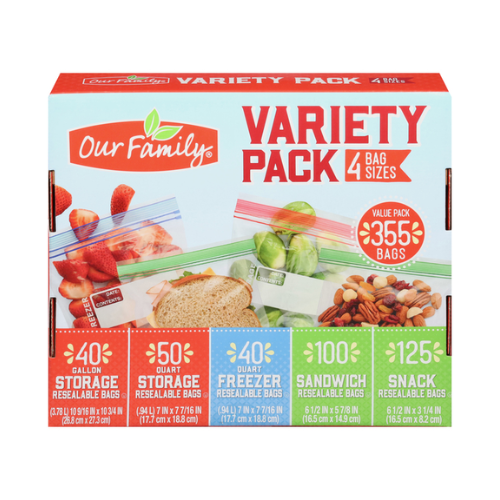 Our Family Variety Pack Resealable Bags 355ct