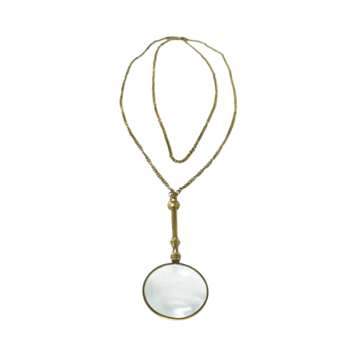 Antiqued Brass Small Magnifying Lens with Long Chain