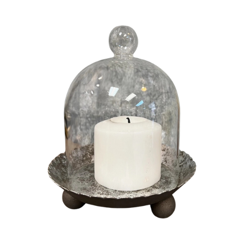 Cloche Candle Holder with Metal Plate Gold