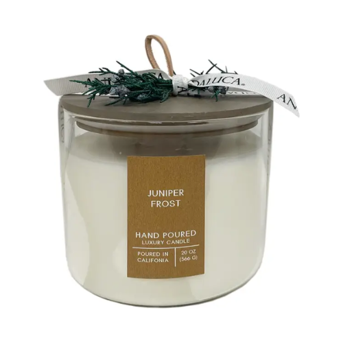 Juniper Frost Botanical Tie 20oz Candle with Lid