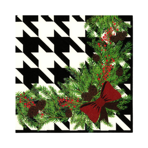 Manor Road Houndstooth Christmas Cocktail Napkin 20pk