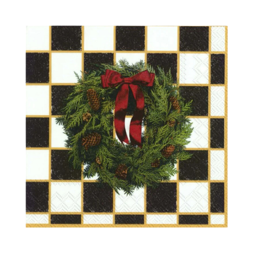 Manor Road Checkered Wreath Luncheon Napkins 20pk