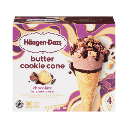 Haagen Dazs Chocolate Butter Cookie Cone 4ct