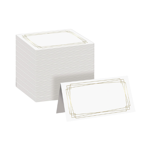 Better Office White w/ Metalic Gold Geometric Border Place Cards 25/ct