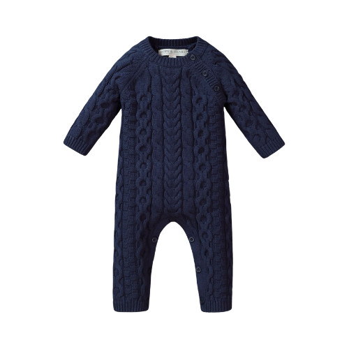 Organic Cable Knit Sweater Romper Navy 0-3M