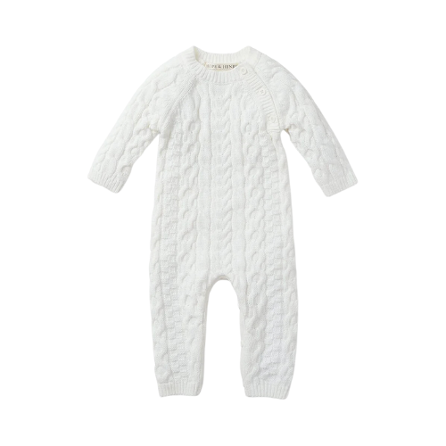 Organic Cable Knit Sweater Romper Soft White 0-3M