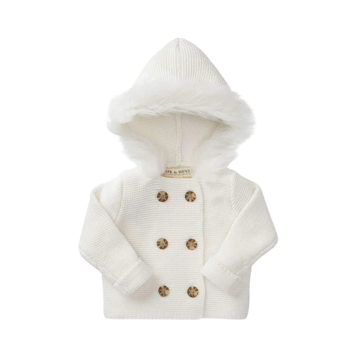 Faux Fur Hooded Sweater Softest White 0-3M