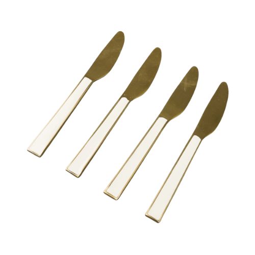 Gold Spreaders w/ White Enamel Handles S/4