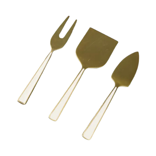 Gold Cheese Set w/white enamel Handles