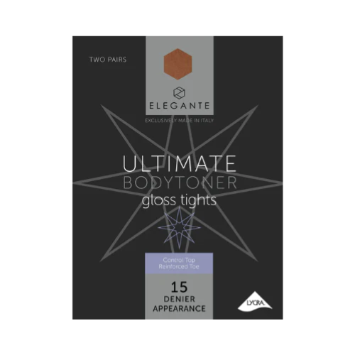 Elegante Ultimate Bodytoner Gloss Bronze Glow Reinforced Toe Tights 2pk, Large