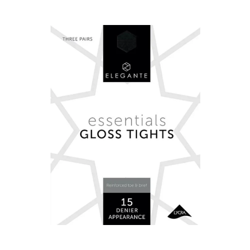 Elegante Essential Gloss Black Reinforced Toe Tights 3pk, Small
