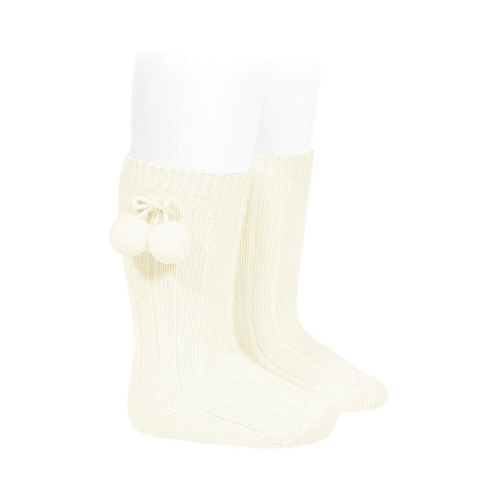 Condor Barcelona Cream Pom-Pom Cotton Knee Socks Size 0 (6-12M)