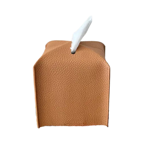 Leather Tissue Box Cover-Square Tan