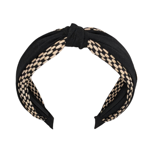 Vivente Linen Top Knot Headband Black, Cream