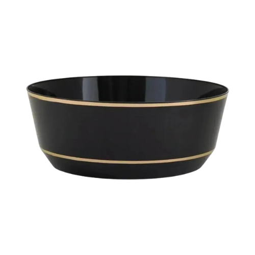 Round Black-Gold Plastic Dessert Bowls 10pk