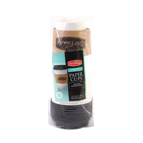 Our Family Hot Cups with Lids and Insulated Sleeves 16oz  10ct
