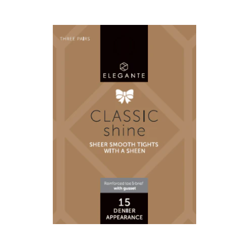 Elegante Classic Shine Bronze Glow Reinforced Toe Tights 3pk Small
