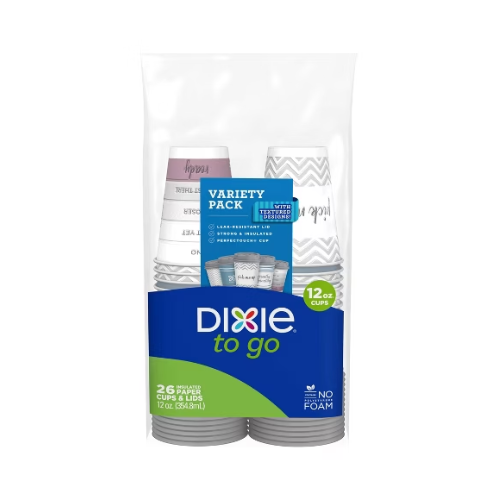 Dixie To Go Hot Cups & Lids 12oz 26ct