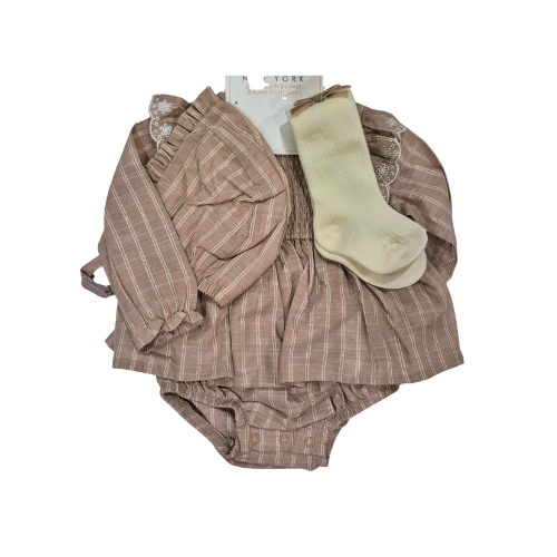 Nicole Miller Styled with Bonnet & knee High Socks 3/6M