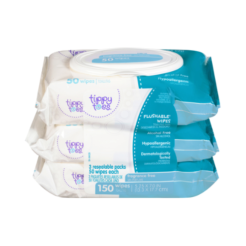 Tippy Toes Kids Wipes Fragrance Free Flushable 150ct