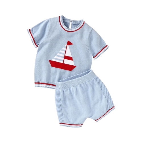 Knit Two-Piece Sailboat 3-6M