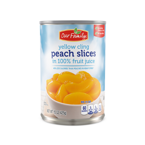 Our Family Yellow Cling Peach Slices in 100% Fruit Juices 15oz