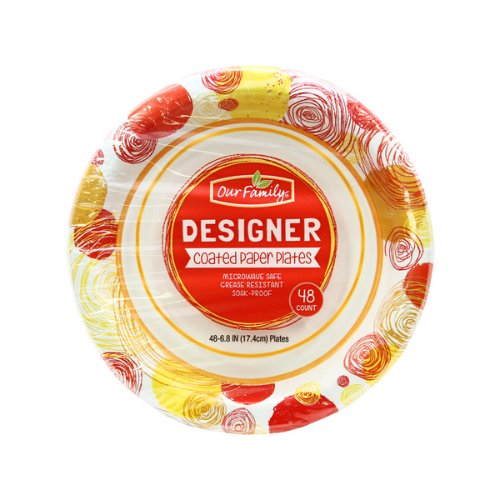 Our Family Designer 6.8" Coated Paper Plates 48ct