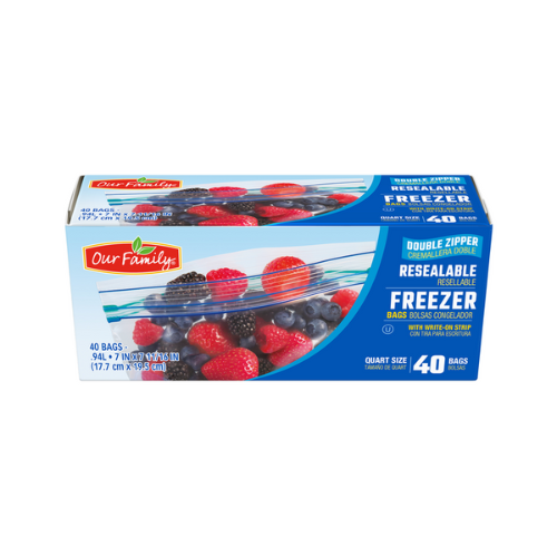 Our Family Resealable Quart Freezer Bags 40 ct