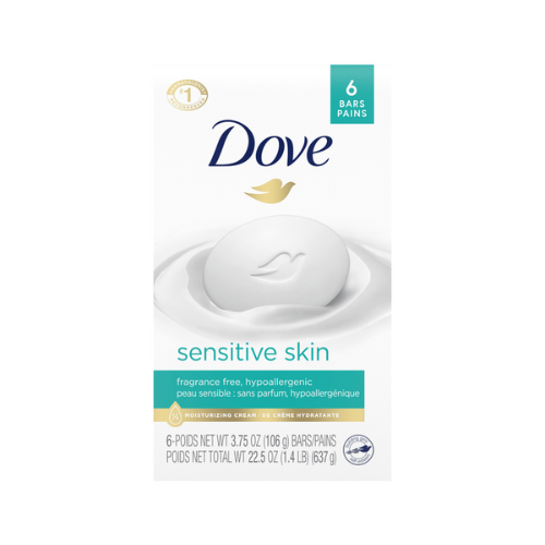 Dove Bath Bars, Sensitive Skin, Unscented 6-3.75 oz Bars