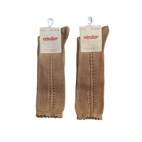 Condor Barcelona Camel Crochet Cotton Knee Socks Size 4 (shoe 23/26)